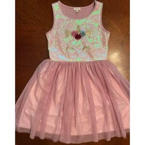 Zenzi Girls' Elegant Unicorn Sequin Tulle Dress Dusty Pink/Plum Rose‎ L (10/12)
